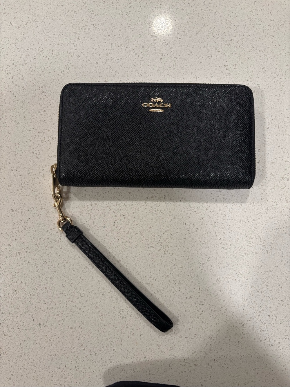 Coach Wristlet Black Pebble Leather with Brass Hardware